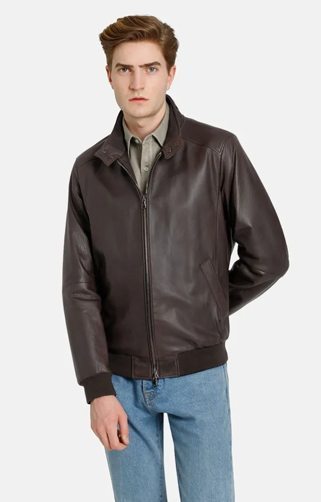 Leather Jackets<WERNER CHRIST Dany: Bomber Jacket With Knitted Welts Chocolate