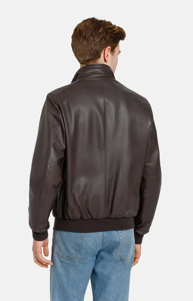 Leather Jackets<WERNER CHRIST Dany: Bomber Jacket With Knitted Welts Chocolate