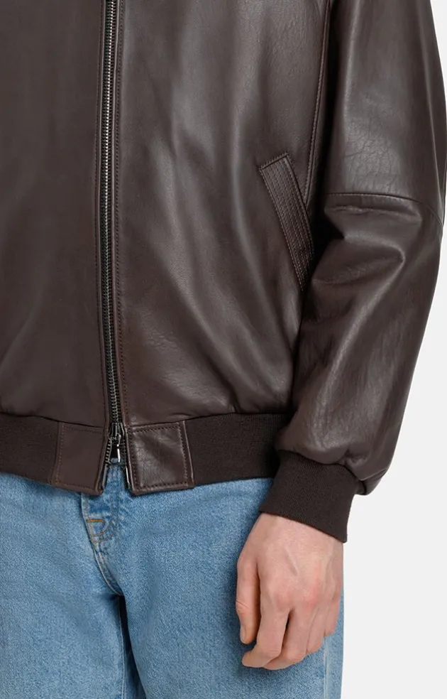 Leather Jackets<WERNER CHRIST Dany: Bomber Jacket With Knitted Welts Chocolate