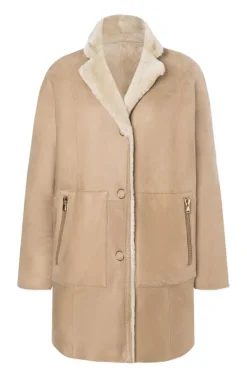 Lambskin Jackets<WERNER CHRIST Desiree: Classic, Reversible Lambskin Coat Beige