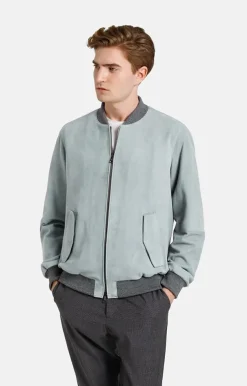 Leather Jackets<WERNER CHRIST Domenico: Classic Blouson In A College Style Salvia