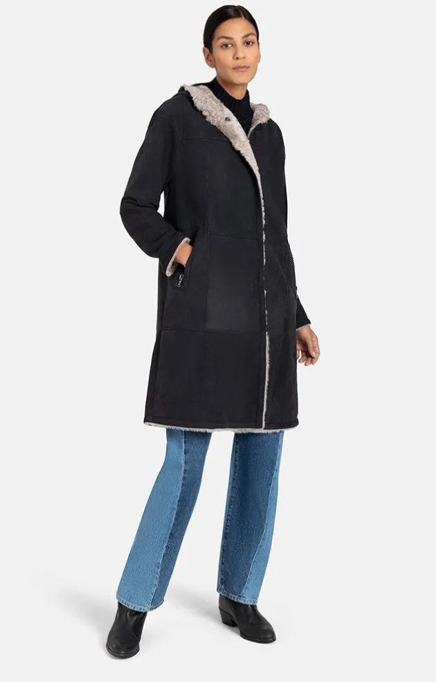 Lambskin Jackets<WERNER CHRIST Dorothea: Casual Lightweight Hooded Coat Black