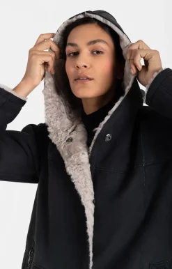 Lambskin Jackets<WERNER CHRIST Dorothea: Casual Lightweight Hooded Coat Black