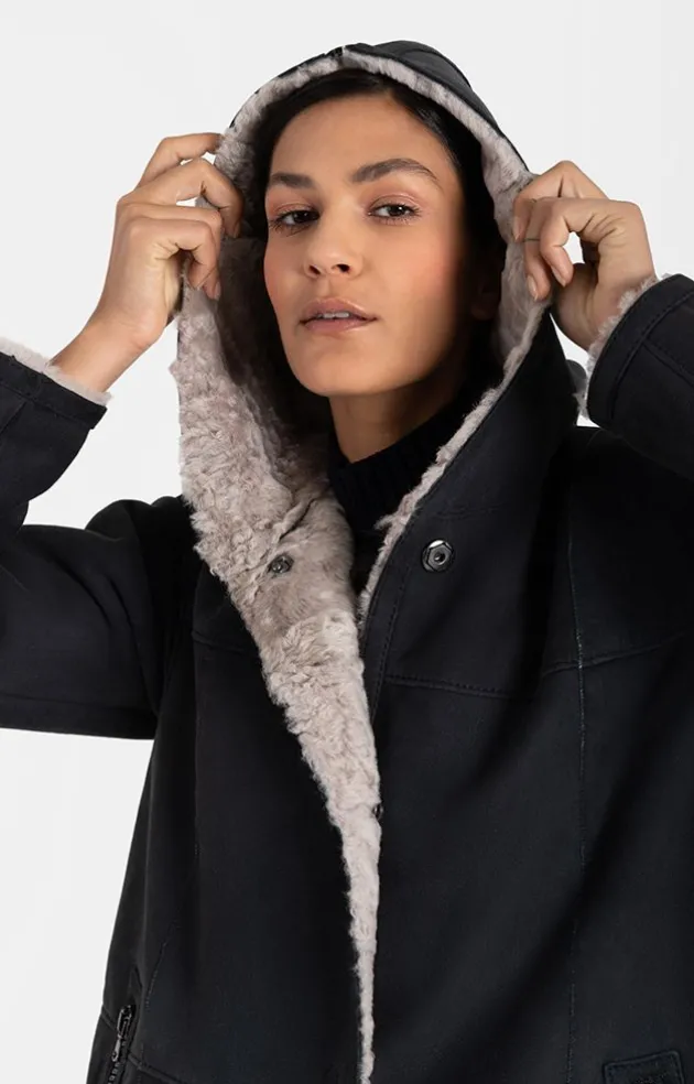 Lambskin Jackets<WERNER CHRIST Dorothea: Casual Lightweight Hooded Coat Black