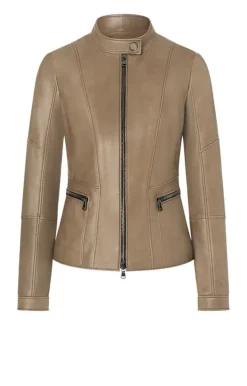 Leather Jackets<WERNER CHRIST Elif: Short Jacket With Biker Details Taupe