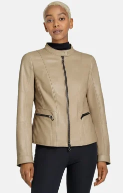 Leather Jackets<WERNER CHRIST Elif: Short Jacket With Biker Details Taupe