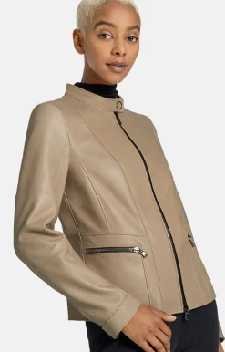 Leather Jackets<WERNER CHRIST Elif: Short Jacket With Biker Details Taupe