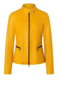 Leather Jackets<WERNER CHRIST Elif: Short Jacket With Biker Details Citrus