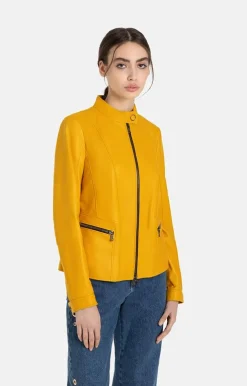 Leather Jackets<WERNER CHRIST Elif: Short Jacket With Biker Details Citrus