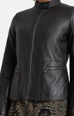 Leather Jackets<WERNER CHRIST Elif: Short Jacket With Biker Details Black