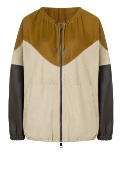 Leather Jackets<WERNER CHRIST Fabia Kp: Colour-Blocking Leather Jacket Ocker