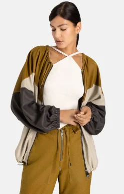 Leather Jackets<WERNER CHRIST Fabia Kp: Colour-Blocking Leather Jacket Ocker