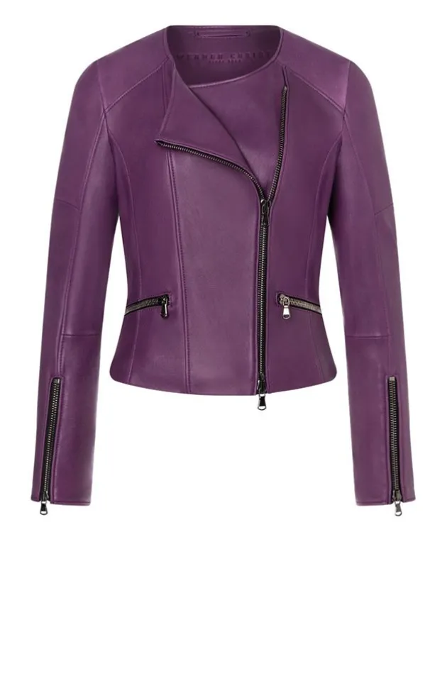 Leather Jackets<WERNER CHRIST Feli: Biker With Black Zips Aubergine
