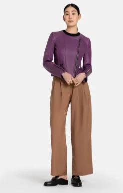 Leather Jackets<WERNER CHRIST Feli: Biker With Black Zips Aubergine