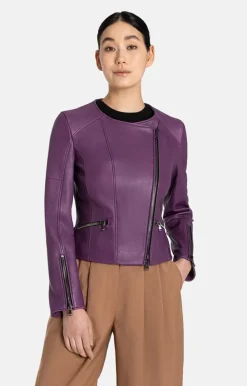 Leather Jackets<WERNER CHRIST Feli: Biker With Black Zips Aubergine