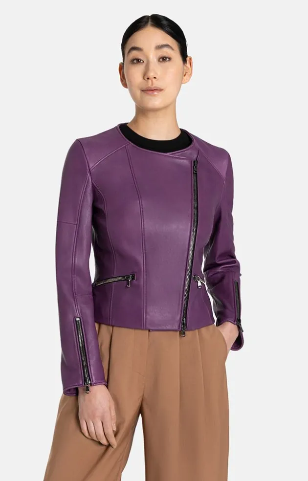 Leather Jackets<WERNER CHRIST Feli: Biker With Black Zips Aubergine