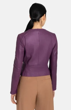 Leather Jackets<WERNER CHRIST Feli: Biker With Black Zips Aubergine