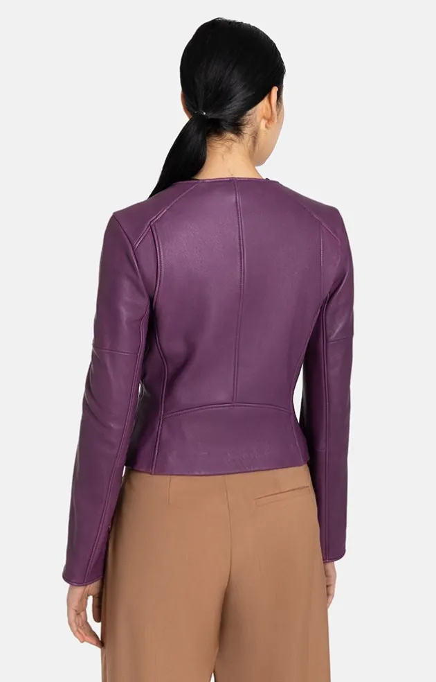 Leather Jackets<WERNER CHRIST Feli: Biker With Black Zips Aubergine