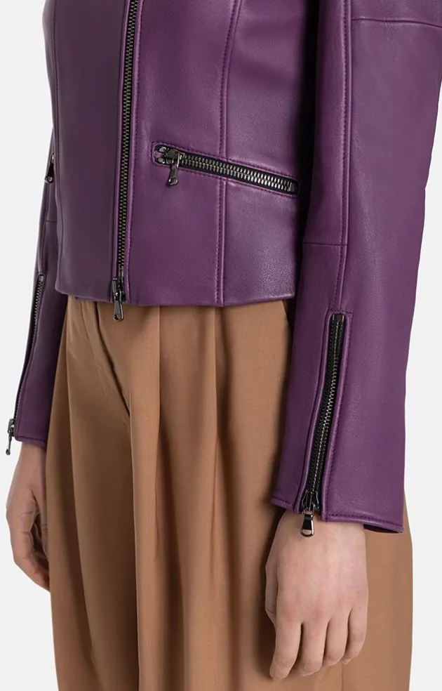 Leather Jackets<WERNER CHRIST Feli: Biker With Black Zips Aubergine