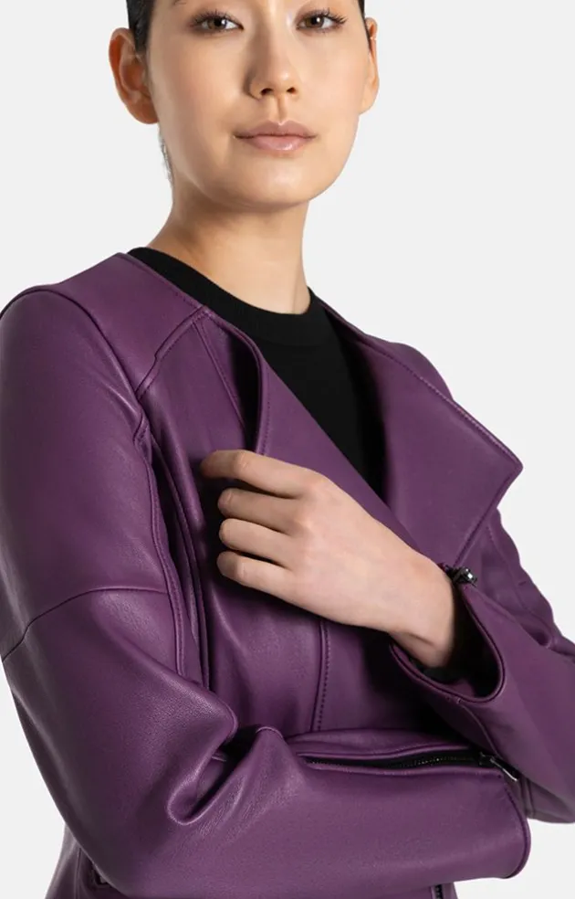 Leather Jackets<WERNER CHRIST Feli: Biker With Black Zips Aubergine