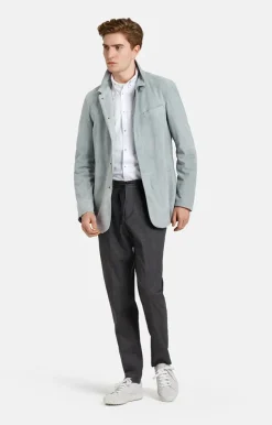 Leather Jackets<WERNER CHRIST Ferdinand: Leather Blazer With Linen Lining Salvia