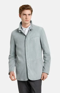 Leather Jackets<WERNER CHRIST Ferdinand: Leather Blazer With Linen Lining Salvia