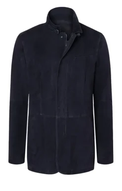 Leather Jackets<WERNER CHRIST Ferdinand: Leather Blazer With Linen Lining Navy