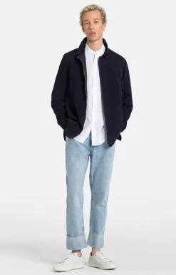 Leather Jackets<WERNER CHRIST Ferdinand: Leather Blazer With Linen Lining Navy