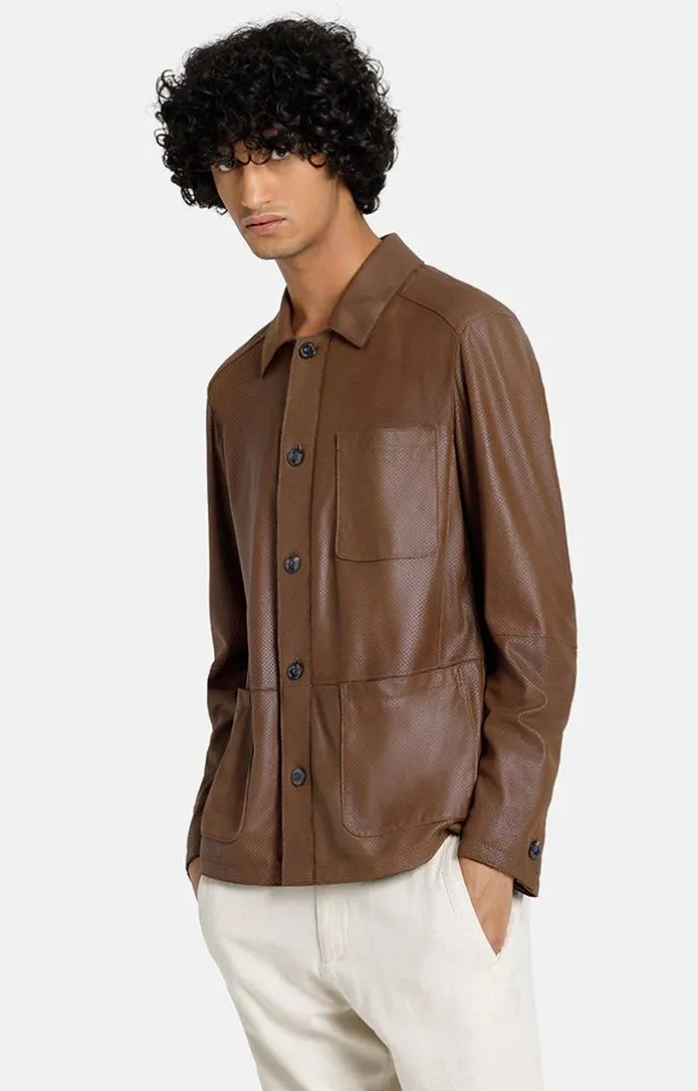 Leather Jackets<WERNER CHRIST Hans: Ultralight Shirt Jacket Mocca