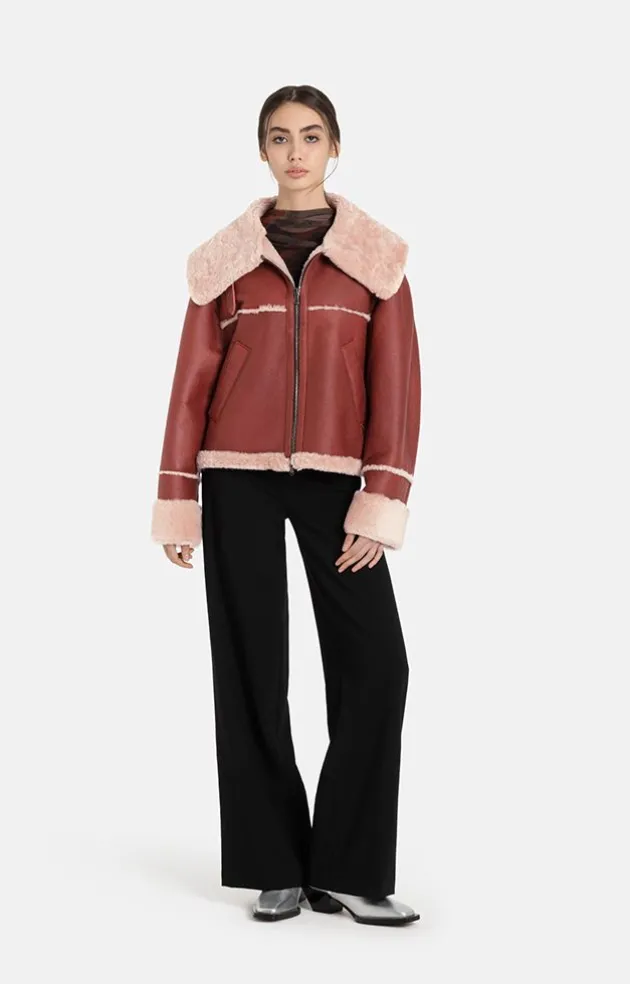 Lambskin Jackets<WERNER CHRIST Heidi: Short, Napped Jacket With Wool Effects Rusty Red