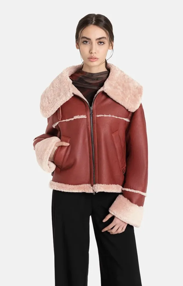 Lambskin Jackets<WERNER CHRIST Heidi: Short, Napped Jacket With Wool Effects Rusty Red