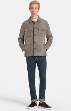 Leather Jackets<WERNER CHRIST Henri: Field Jacket With Accentuated Breast P Stone