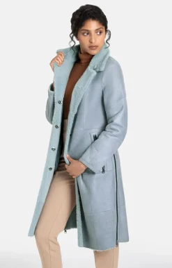 Lambskin Jackets<WERNER CHRIST Lale: Figure-Hugging, Light Lapel Coat Sky Blue