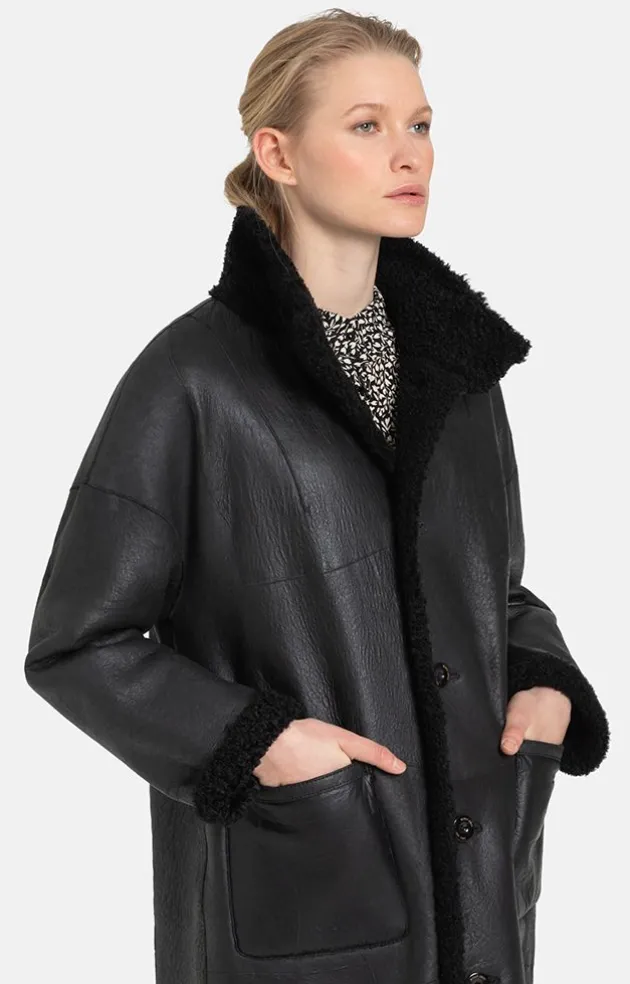 Lambskin Jackets<WERNER CHRIST Magdalena: Classic, Reversible Short Coa Black