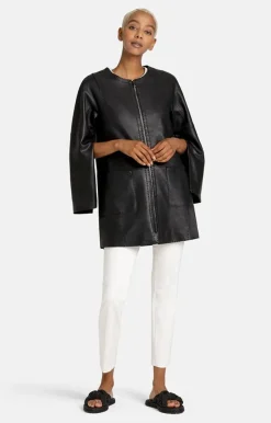 Leather Jackets<WERNER CHRIST Malea: Collarless Jacket With Cool Flared Sle Black