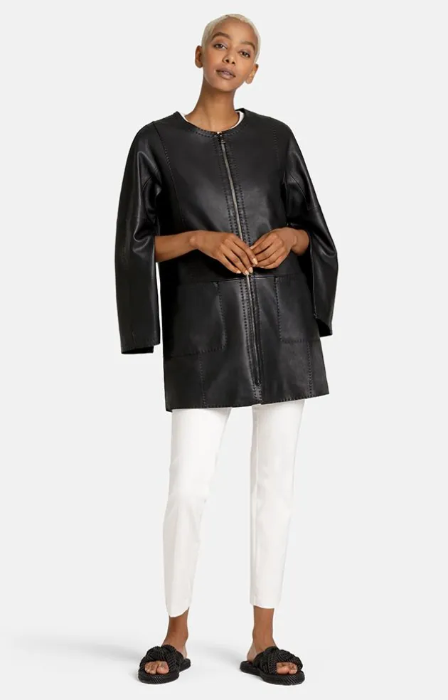 Leather Jackets<WERNER CHRIST Malea: Collarless Jacket With Cool Flared Sle Black