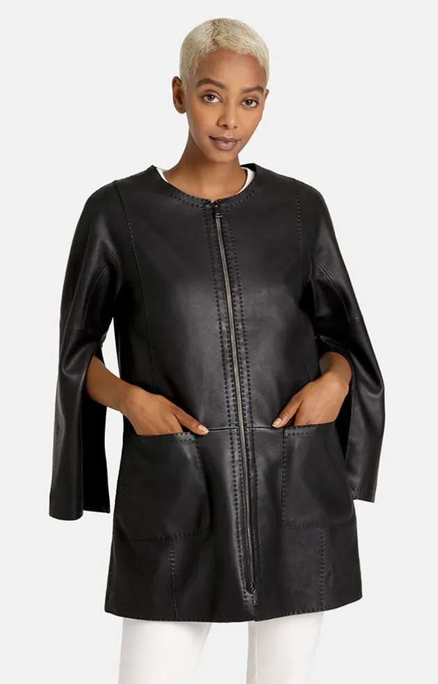 Leather Jackets<WERNER CHRIST Malea: Collarless Jacket With Cool Flared Sle Black