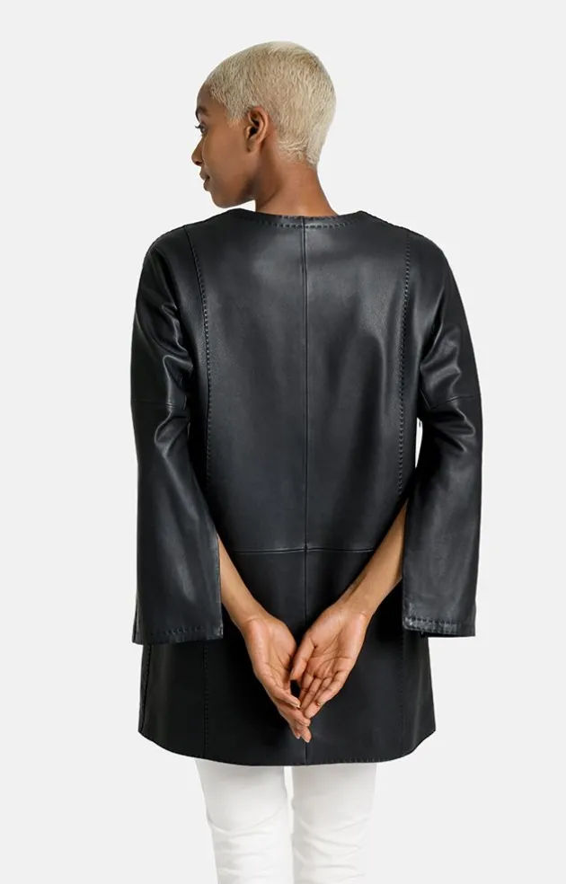 Leather Jackets<WERNER CHRIST Malea: Collarless Jacket With Cool Flared Sle Black