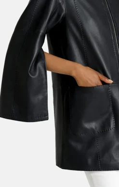 Leather Jackets<WERNER CHRIST Malea: Collarless Jacket With Cool Flared Sle Black