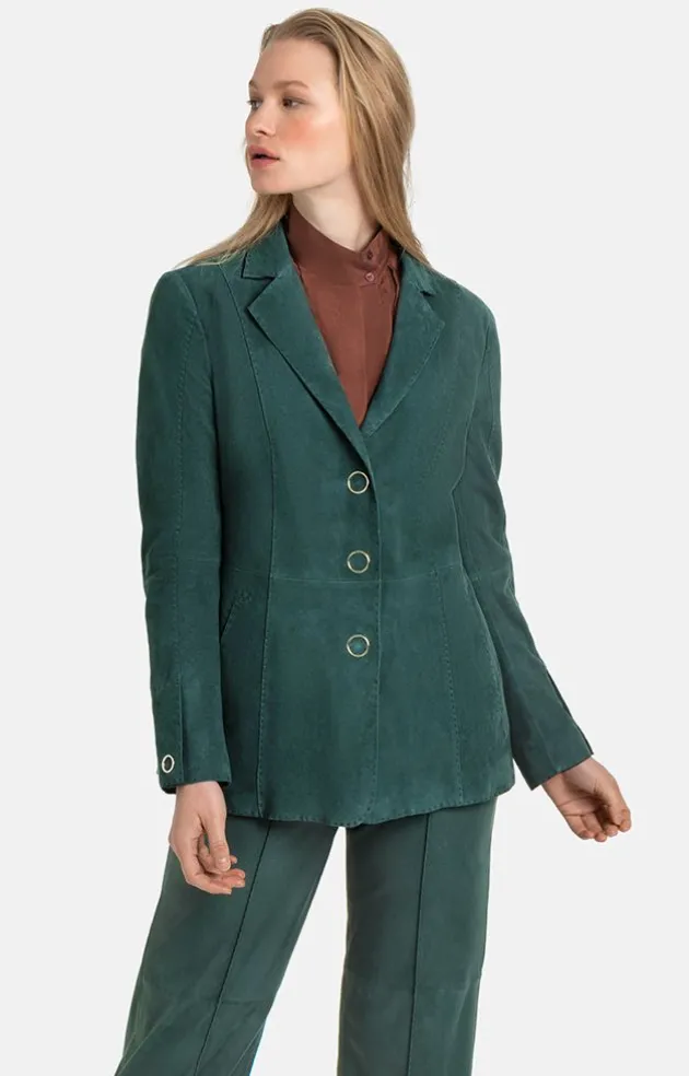 Leather Jackets<WERNER CHRIST Margarita: Exquisite Blazer With Hand-Stitche Ivy Green