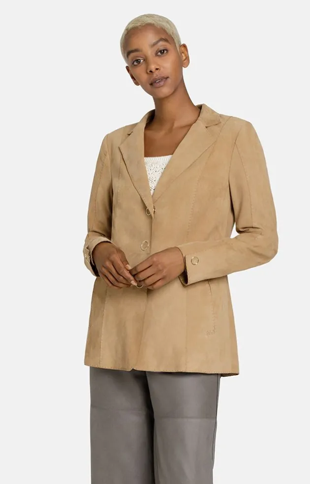Leather Jackets<WERNER CHRIST Margarita: Fine Blazer With Hand Stitching Sand