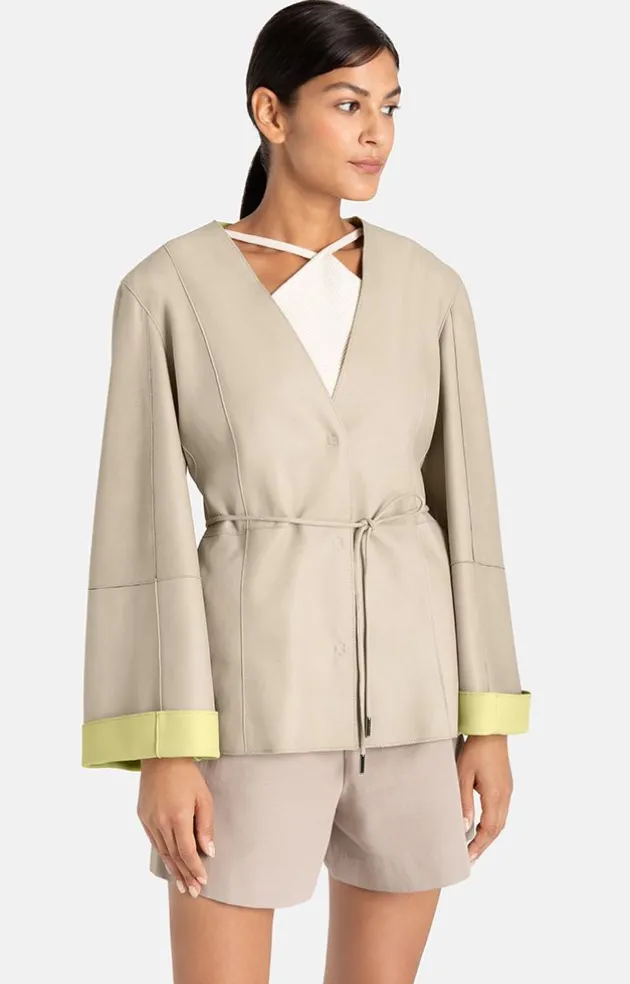 Leather Jackets<WERNER CHRIST Marina K: Kimono Jacket With Tie Belt Stone