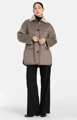 Lambskin Jackets<WERNER CHRIST Milena: Lambskin And Loden Jacket Stone