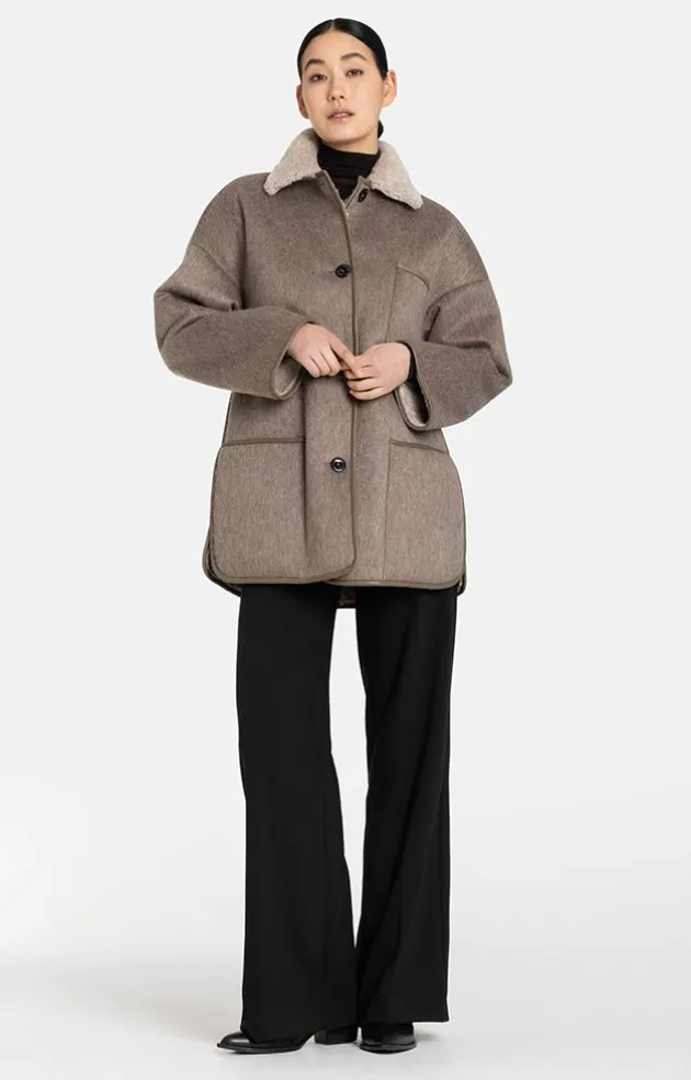 Lambskin Jackets<WERNER CHRIST Milena: Lambskin And Loden Jacket Stone