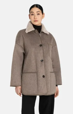 Lambskin Jackets<WERNER CHRIST Milena: Lambskin And Loden Jacket Stone