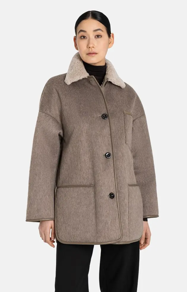 Lambskin Jackets<WERNER CHRIST Milena: Lambskin And Loden Jacket Stone
