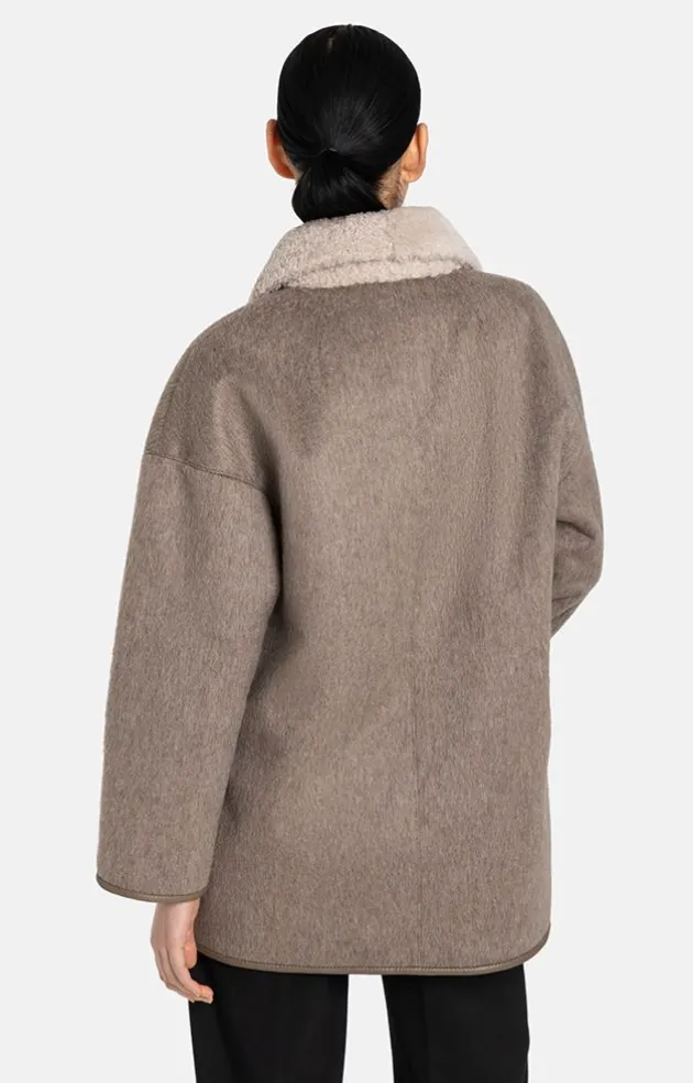 Lambskin Jackets<WERNER CHRIST Milena: Lambskin And Loden Jacket Stone