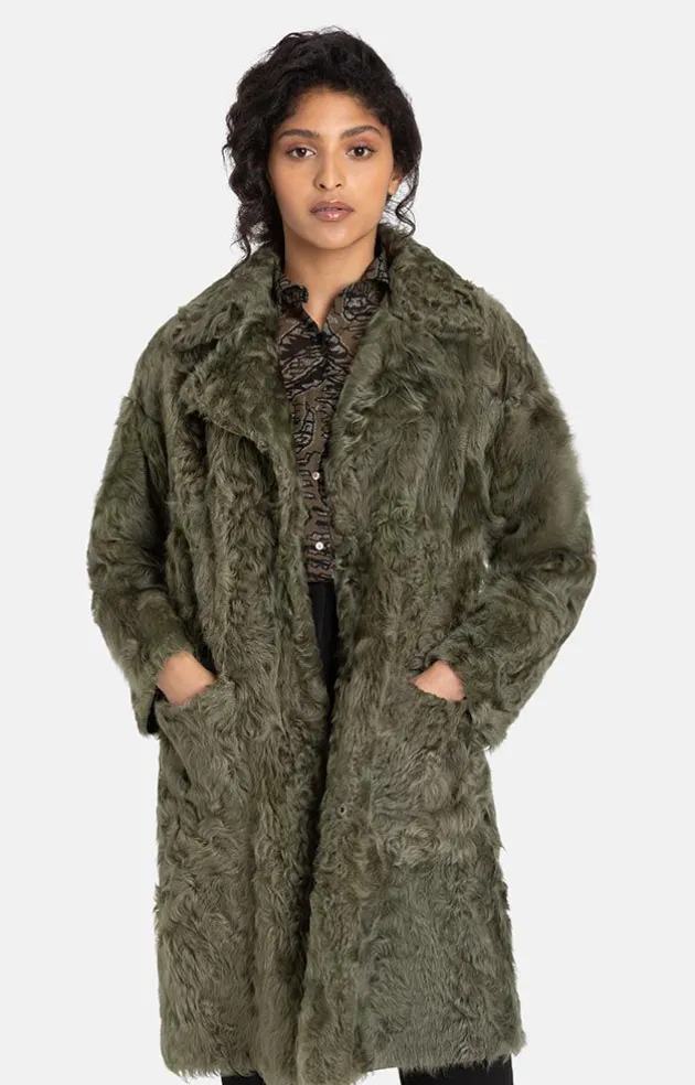 Lambskin Jackets<WERNER CHRIST Nadine: Bohemian-Style Short Coat Moss Green