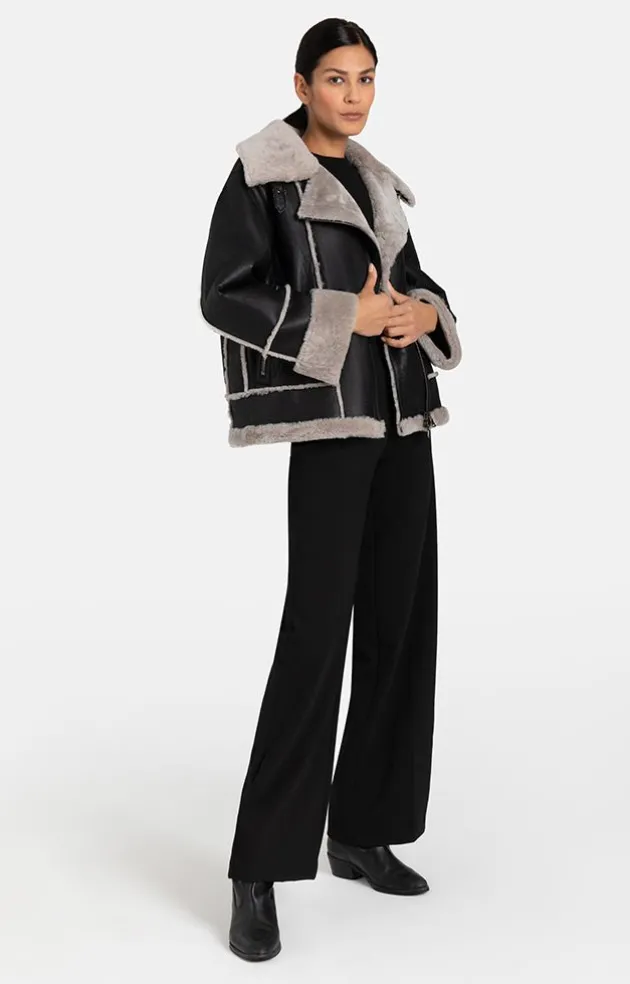 Lambskin Jackets<WERNER CHRIST Paloma: Sporty Oversized Biker Jacket Black