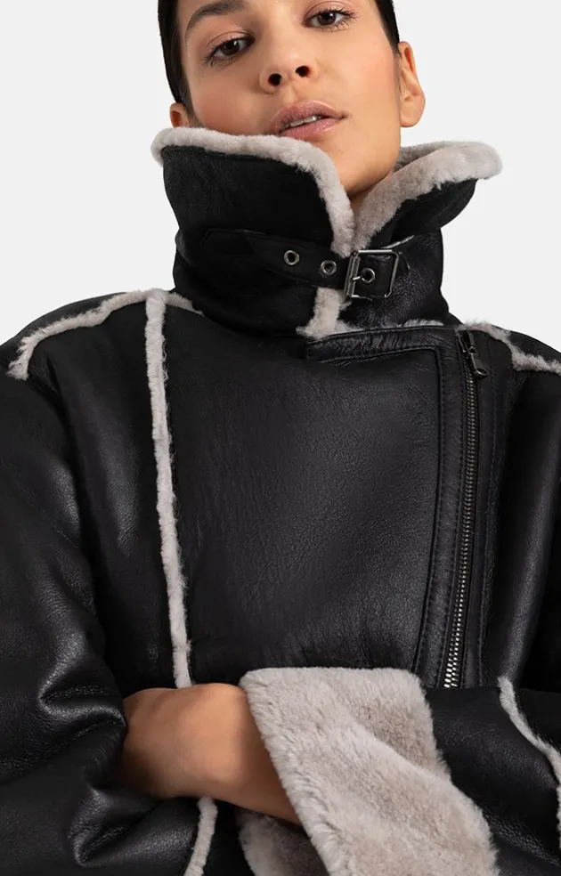 Lambskin Jackets<WERNER CHRIST Paloma: Sporty Oversized Biker Jacket Black